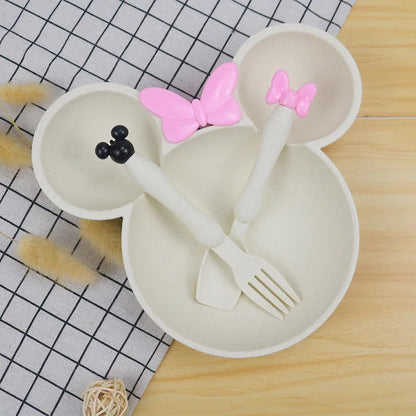 Imebaby Wheat Straw Children's Dishes Bowl Spoon Three Piece Set Cartoon Creative Kindergarten Baby Plate Tableware